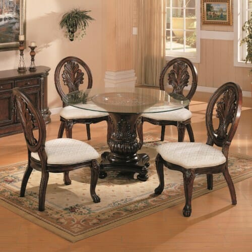 Coaster Tabitha Formal Glass Top Pedestal Table W 4 Chairs Nc
